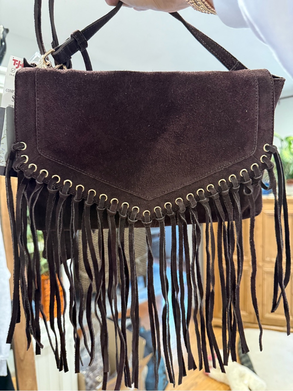 Haute Hippie Fringed Suede Crossbody Bag - Dark Brown NWT